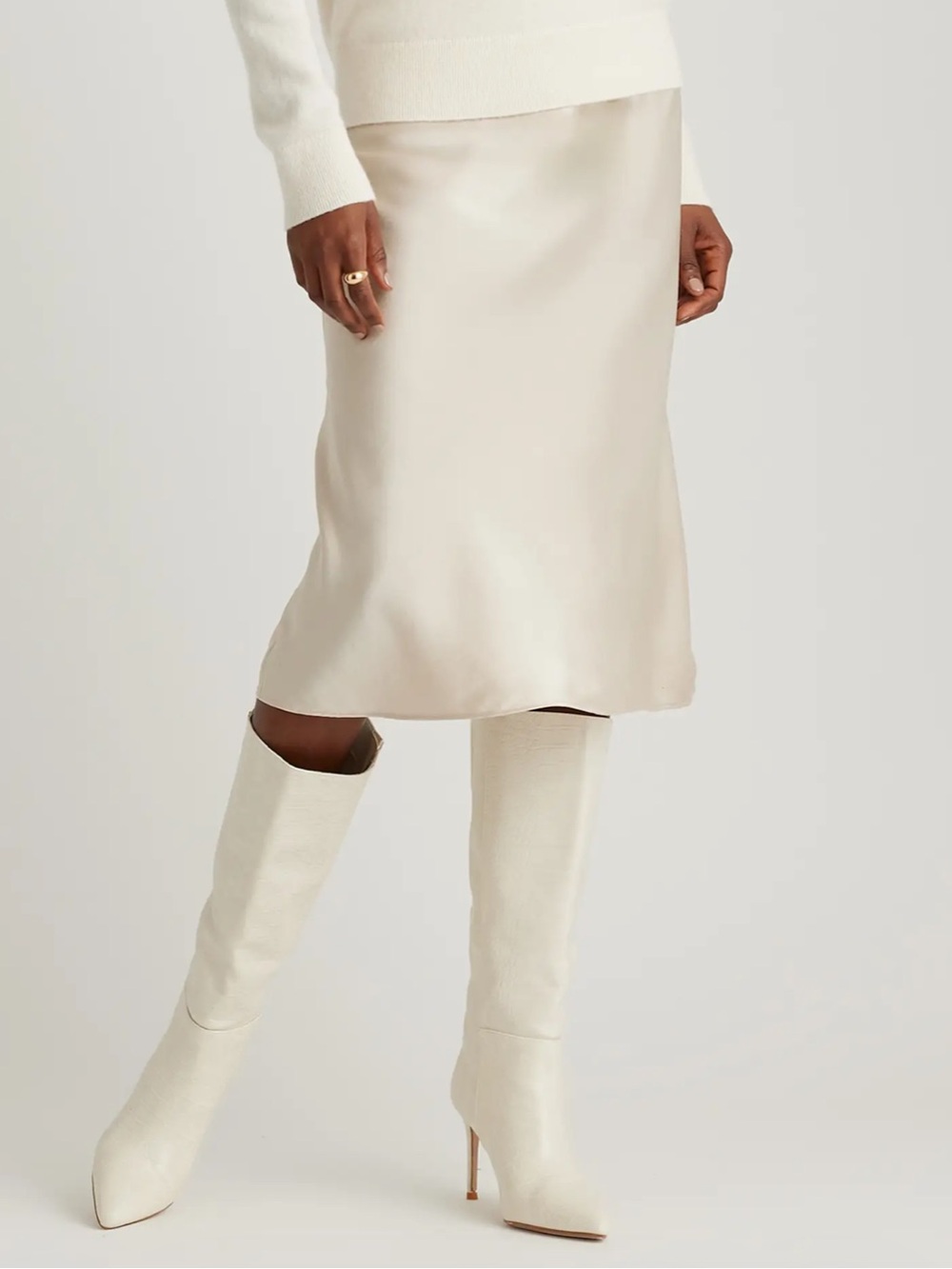 Quince Cream Silk Washable Midi Skirt Size Small
